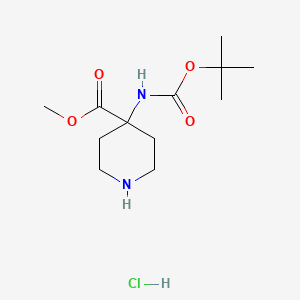 molecular formula C12H23ClN2O4 B1455941 Methyl 4-((tert-butoxycarbonyl)amino)piperidine-4-carboxylate hydrochloride CAS No. 1381947-68-7