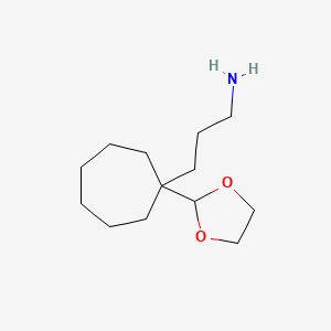 molecular formula C13H25NO2 B1455992 3-[1-(1,3-Dioxolan-2-yl)cycloheptyl]propan-1-amine CAS No. 1354952-97-8