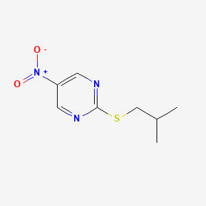 molecular formula C8H11N3O2S B14560118 Pyrimidine, 2-[(2-methylpropyl)thio]-5-nitro- CAS No. 62095-15-2