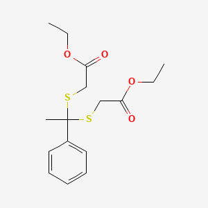 molecular formula C16H22O4S2 B14560234 Ethyl 2-[1-(2-ethoxy-2-oxoethyl)sulfanyl-1-phenylethyl]sulfanylacetate CAS No. 61713-26-6