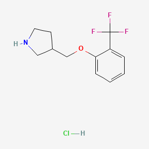 molecular formula C12H15ClF3NO B1456134 3-{[2-(Trifluoromethyl)phenoxy]methyl}pyrrolidine hydrochloride CAS No. 1220028-63-6
