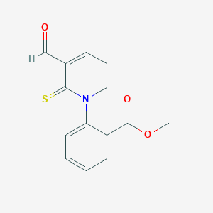 molecular formula C14H11NO3S B14561427 Benzoic acid, 2-(3-formyl-2-thioxo-1(2H)-pyridinyl)-, methyl ester CAS No. 61995-28-6