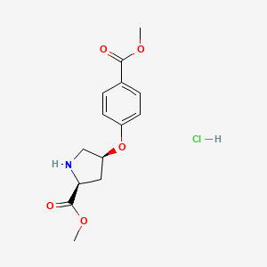 molecular formula C14H18ClNO5 B1456204 Methyl (2S,4S)-4-[4-(methoxycarbonyl)phenoxy]-2-pyrrolidinecarboxylate hydrochloride CAS No. 1354488-43-9
