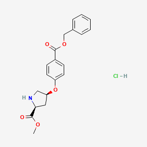 molecular formula C20H22ClNO5 B1456227 Methyl (2S,4S)-4-{4-[(benzyloxy)carbonyl]phenoxy}-2-pyrrolidinecarboxylate hydrochloride CAS No. 1354487-16-3