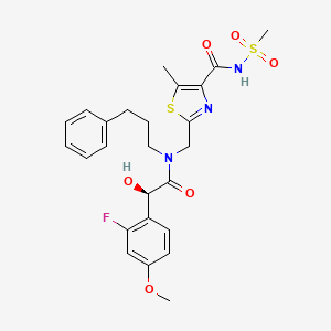 molecular formula C25H28FN3O6S2 B1456231 (R)-2-((2-(2-Fluoro-4-methoxyphenyl)-2-hydroxy-N-(3-phenylpropyl)acetamido)methyl)-5-methyl-N-(methylsulfonyl)thiazole-4-carboxamide CAS No. 1282548-63-3