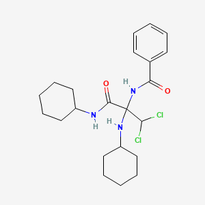 molecular formula C22H31Cl2N3O2 B14562497 N-[1,1-Dichloro-2,3-bis(cyclohexylamino)-3-oxopropan-2-yl]benzamide CAS No. 61767-43-9