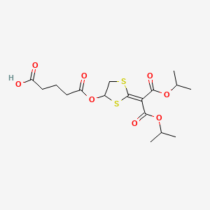 molecular formula C17H24O8S2 B14563263 Pentanedioic acid, mono(2-(2-(1-methylethoxy)-1-((1-methylethoxy)carbonyl)-2-oxoethylidene)-1,3-dithiolan-4-yl) ester CAS No. 62052-62-4
