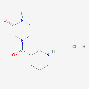 molecular formula C10H18ClN3O2 B1456327 4-(piperidine-3-carbonyl)piperazin-2-one hydrochloride CAS No. 1220033-62-4