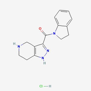 molecular formula C15H17ClN4O B1456331 Indolin-1-yl(4,5,6,7-tetrahydro-1H-pyrazolo[4,3-c]pyridin-3-yl)methanone hydrochloride CAS No. 1220027-18-8