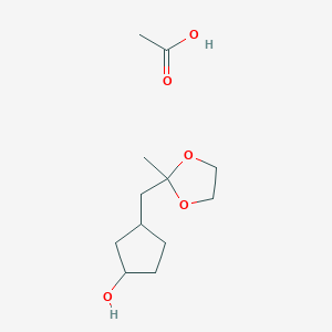 molecular formula C12H22O5 B14563565 Acetic acid;3-[(2-methyl-1,3-dioxolan-2-yl)methyl]cyclopentan-1-ol CAS No. 61761-68-0