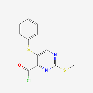 molecular formula C12H9ClN2OS2 B14565301 4-Pyrimidinecarbonyl chloride, 2-(methylthio)-5-(phenylthio)- CAS No. 61727-11-5