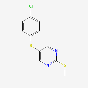 molecular formula C11H9ClN2S2 B14565491 Pyrimidine, 5-[(4-chlorophenyl)thio]-2-(methylthio)- CAS No. 61727-21-7