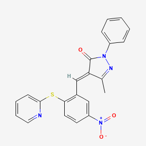 molecular formula C22H16N4O3S B1456591 3-甲基-4-(5-硝基-2-(吡啶-2-基硫代)苄叉)-1-苯基-1H-吡唑-5(4H)-酮 CAS No. 1024724-31-9