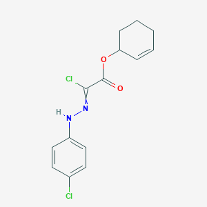 molecular formula C14H14Cl2N2O2 B14566462 Cyclohex-2-en-1-yl chloro[2-(4-chlorophenyl)hydrazinylidene]acetate CAS No. 61364-00-9