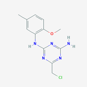 molecular formula C12H14ClN5O B1456757 6-(氯甲基)-N-(2-甲氧基-5-甲基苯基)-1,3,5-三嗪-2,4-二胺 CAS No. 1379811-75-2