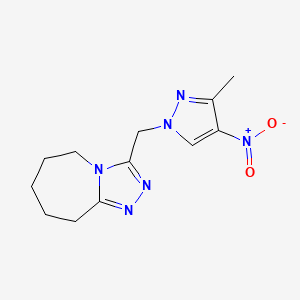 molecular formula C12H16N6O2 B1456768 3-[(3-methyl-4-nitro-1H-pyrazol-1-yl)methyl]-6,7,8,9-tetrahydro-5H-[1,2,4]triazolo[4,3-a]azepine CAS No. 1245772-82-0