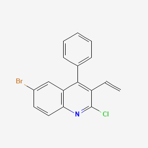 molecular formula C17H11BrClN B14568135 Quinoline, 6-bromo-2-chloro-3-ethenyl-4-phenyl- CAS No. 61323-40-8
