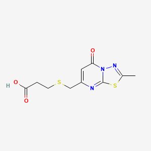 molecular formula C10H11N3O3S2 B1456834 3-{[(2-Methyl-5-oxo-5H-[1,3,4]thiadiazolo[3,2-a]pyrimidin-7-yl)methyl]thio}propanoic acid CAS No. 1239851-78-5