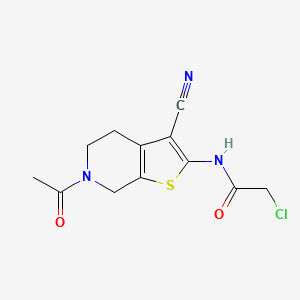 molecular formula C12H12ClN3O2S B1456852 N-(6-Acetyl-3-cyano-4,5,6,7-tetrahydrothieno[2,3-c]pyridin-2-yl)-2-chloroacetamide CAS No. 1365963-10-5
