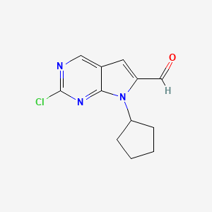 molecular formula C12H12ClN3O B1456950 2-chloro-7-cyclopentyl-7H-pyrrolo[2,3-d]pyrimidine-6-carbaldehyde CAS No. 1211443-55-8