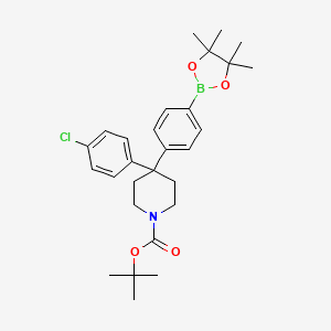 molecular formula C28H37BClNO4 B1457032 tert-Butyl 4-(4-chlorophenyl)-4-(4-(4,4,5,5-tetramethyl-1,3,2-dioxaborolan-2-yl)phenyl)piperidine-1-carboxylate CAS No. 917899-36-6