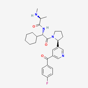 molecular formula C28H35FN4O3 B1457047 (s)-n-((s)-1-Cyclohexyl-2-((s)-2-(5-(4-fluorobenzoyl)pyridin-3-yl)pyrrolidin-1-yl)-2-oxoethyl)-2-(methylamino)propanamide CAS No. 1005342-47-1