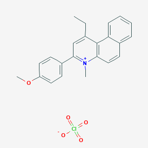 molecular formula C23H22ClNO5 B14570856 Benzo[f]quinolinium, 1-ethyl-3-(4-methoxyphenyl)-4-methyl-, perchlorate CAS No. 61430-58-8