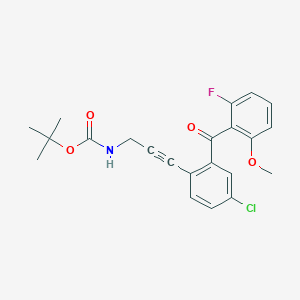 B1457123 tert-Butyl (3-(4-chloro-2-(2-fluoro-6-methoxybenzoyl)phenyl)prop-2-yn-1-yl)carbamate CAS No. 869366-70-1