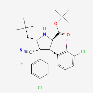 molecular formula C27H30Cl2F2N2O2 B1457196 D-Proline, 3-(3-chloro-2-fluorophenyl)-4-(4-chloro-2-fluorophenyl)-4-cyano-5-(2,2-dimethylpropyl)-, 1,1-dimethylethyl ester, (3S,4R,5S)-rel- CAS No. 1219086-88-0