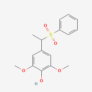 molecular formula C16H18O5S B14572343 Phenol, 2,6-dimethoxy-4-[1-(phenylsulfonyl)ethyl]- CAS No. 61563-85-7