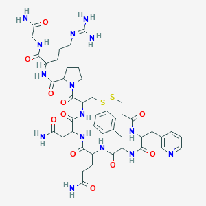 molecular formula C45H63N15O11S2 B145725 N-[1-[(2-amino-2-oxoethyl)amino]-5-(diaminomethylideneamino)-1-oxopentan-2-yl]-1-[7-(2-amino-2-oxoethyl)-10-(3-amino-3-oxopropyl)-13-benzyl-6,9,12,15,18-pentaoxo-16-(pyridin-3-ylmethyl)-1,2-dithia-5,8,11,14,17-pentazacycloicosane-4-carbonyl]pyrrolidine-2-carboxamide CAS No. 136105-89-0