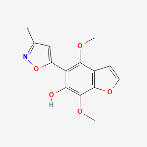 molecular formula C14H13NO5 B14574240 4,7-Dimethoxy-5-(3-methyl-1,2-oxazol-5(2H)-ylidene)-1-benzofuran-6(5H)-one CAS No. 61348-49-0