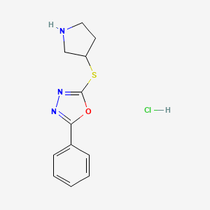 molecular formula C12H14ClN3OS B1457434 2-Phenyl-5-(pyrrolidin-3-ylsulfanyl)-1,3,4-oxadiazole hydrochloride CAS No. 1864062-78-1