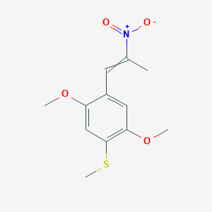 molecular formula C12H15NO4S B14574490 Benzene, 1,4-dimethoxy-5-(methylthio)-2-(2-nitro-1-propenyl)- CAS No. 61638-05-9