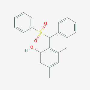 molecular formula C21H20O3S B14575256 Phenol, 3,5-dimethyl-2-[phenyl(phenylsulfonyl)methyl]- CAS No. 61563-89-1