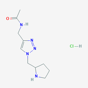 molecular formula C10H18ClN5O B1457729 N-{[1-(Pyrrolidin-2-ylmethyl)-1H-1,2,3-triazol-4-yl]methyl}acetamide hydrochloride CAS No. 1774898-59-7