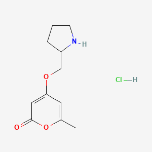 molecular formula C11H16ClNO3 B1457745 6-methyl-4-(pyrrolidin-2-ylmethoxy)-2H-pyran-2-one hydrochloride CAS No. 1824050-15-8