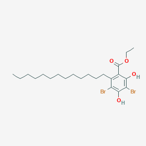 molecular formula C22H34Br2O4 B14577598 Ethyl 3,5-dibromo-2,4-dihydroxy-6-tridecylbenzoate CAS No. 61621-62-3