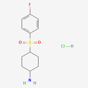 molecular formula C12H17ClFNO2S B1457761 4-[(4-Fluorophenyl)sulfonyl]cyclohexan-1-amine hydrochloride CAS No. 1864051-59-1