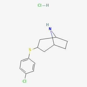 molecular formula C13H17Cl2NS B1457769 3-[(4-Chlorophenyl)sulfanyl]-8-azabicyclo[3.2.1]octane hydrochloride CAS No. 1823802-24-9