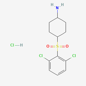 molecular formula C12H16Cl3NO2S B1457806 4-[(2,6-Dichlorophenyl)sulfonyl]cyclohexan-1-amine hydrochloride CAS No. 1864015-75-7