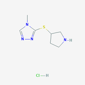 molecular formula C7H13ClN4S B1457816 4-methyl-3-(pyrrolidin-3-ylsulfanyl)-4H-1,2,4-triazole hydrochloride CAS No. 1864063-26-2
