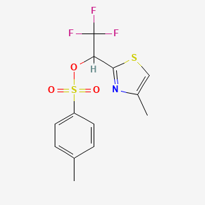 molecular formula C13H12F3NO3S2 B1457843 2,2,2-Trifluoro-1-(4-methyl-1,3-thiazol-2-yl)ethyl 4-methylbenzene-1-sulfonate CAS No. 1375471-76-3
