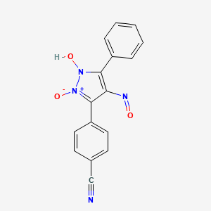 molecular formula C16H10N4O3 B14579396 Benzonitrile, 4-[4-(hydroxyimino)-1,2-dioxido-5-phenyl-4H-pyrazol-3-yl]- CAS No. 61572-31-4