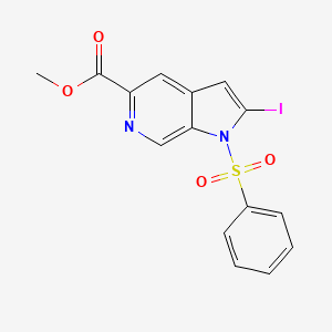 molecular formula C15H11IN2O4S B1457948 1-(Phenylsulfonyl)-2-iodo-6-azaindole-5-carboxylic acid methyl ester CAS No. 1260381-53-0