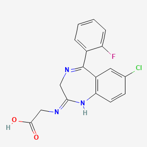 molecular formula C17H13ClFN3O2 B14581021 N-[7-Chloro-5-(2-fluorophenyl)-3H-1,4-benzodiazepin-2-yl]glycine CAS No. 61198-01-4