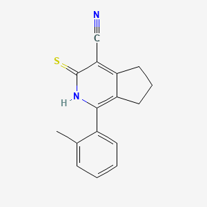 molecular formula C16H14N2S B1458199 1-(2-methylphenyl)-3-sulfanylidene-2H,3H,5H,6H,7H-cyclopenta[c]pyridine-4-carbonitrile CAS No. 1597781-23-1