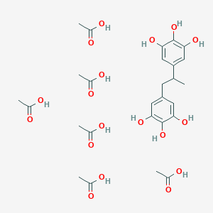 molecular formula C27H40O18 B14582676 Acetic acid;5-[2-(3,4,5-trihydroxyphenyl)propyl]benzene-1,2,3-triol CAS No. 61243-96-7