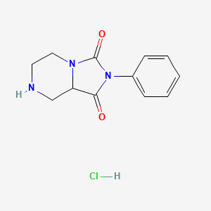 molecular formula C12H14ClN3O2 B1458309 2-Phenyl-octahydroimidazolidino[1,5-a]piperazine-1,3-dione hydrochloride CAS No. 1461704-84-6