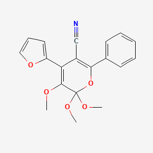 molecular formula C19H17NO5 B14583592 2H-Pyran-5-carbonitrile, 4-(2-furanyl)-2,2,3-trimethoxy-6-phenyl- CAS No. 61223-24-3